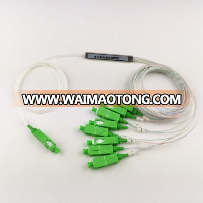 FTTH fiber splitter mini 1xN 2XN  steel tube type 8 way splitter 1x8 PLC Splitter With sc apc connectors